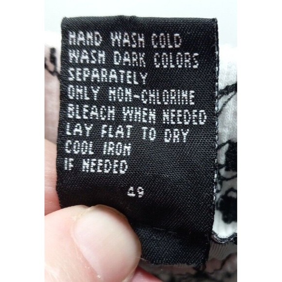 R.Q.T Floral Maxi Skirt Medium White Black Toile Flowy Black Trim Elastic Waist - Picture 7 of 7